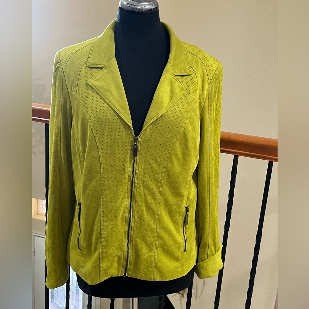 Conrad C Collection LIME Green SOFT FAUX SUEDE ZIP FRONT JACKET SIZE 12